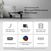 Image de ASUS Zenbook S14 UX5406AA-SW230W Copilot+ PC Intel Core Ultra 9 386H Ordinateur portable 35,6 cm (14") 3K 32 Go LPDDR5x-SDRAM 1 To SSD Wi-Fi 7 (802.11be) Windows 11 Home Gris QWERTY Néerlandais