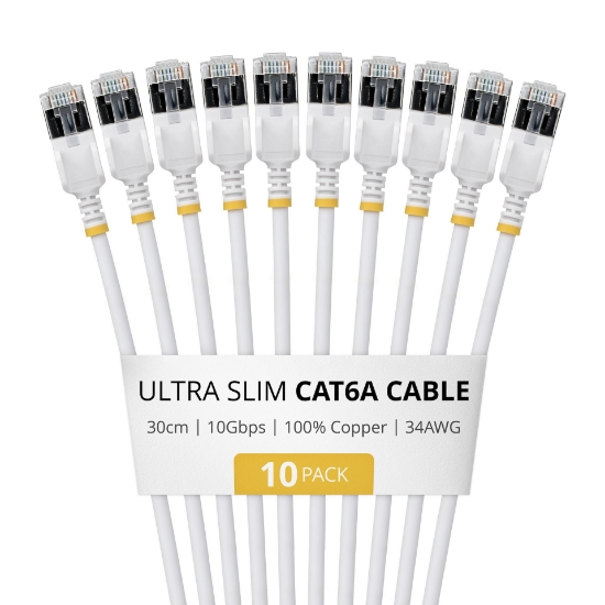 Afbeeldingen van StarTech.com 6ASTP34WHS30CM10PK netwerkkabel Wit 0,3 m Cat6a U/FTP (STP) Rond