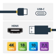 Picture of StarTech.com 1m USB-C to HDMI Adapter Cable, Gripping HDMI Connector, 4K 60Hz, Thunderbolt Compatible, HDR, Uni-Directional Cord for MacBook, Dell, HP, Lenovo