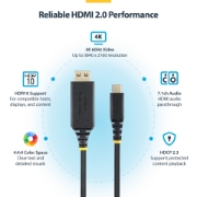 Picture of StarTech.com 1m USB-C to HDMI Adapter Cable, Gripping HDMI Connector, 4K 60Hz, Thunderbolt Compatible, HDR, Uni-Directional Cord for MacBook, Dell, HP, Lenovo
