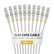 Picture of StarTech.com 1m Gray Slim CAT6 Cable, 10 Pack, Snagless, 100W PoE, UTP, LSZH, 28AWG Pure Bare Copper Wire, Slim RJ45 Network Patch Cord w/Strain Reliefs, Individually Tested