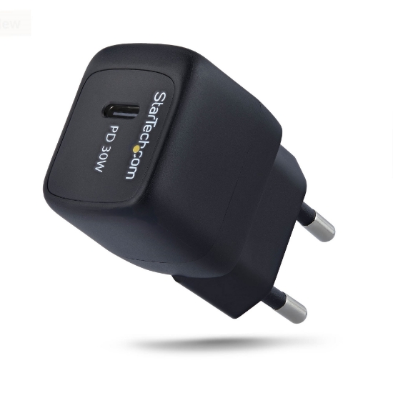 Picture of StarTech.com 30W USB‑C Wall Charger, Portable GaN Charger with USB Power Delivery Fast Charging, GaN 5V/9V/15/20V PD, USB-C Charger, Black