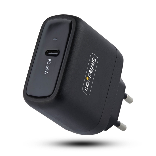 Picture of StarTech.com 65W USB-C Laptop Charger, GaN Charger with Power Adapter Brick for Dell, XPS, HP ProBook, MacBook Pro, Microsoft Surface Pro, Black